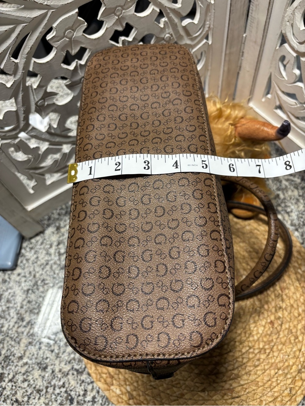 GUESS Brown Two-Tone Logo Satchel - Picture 12 of 14